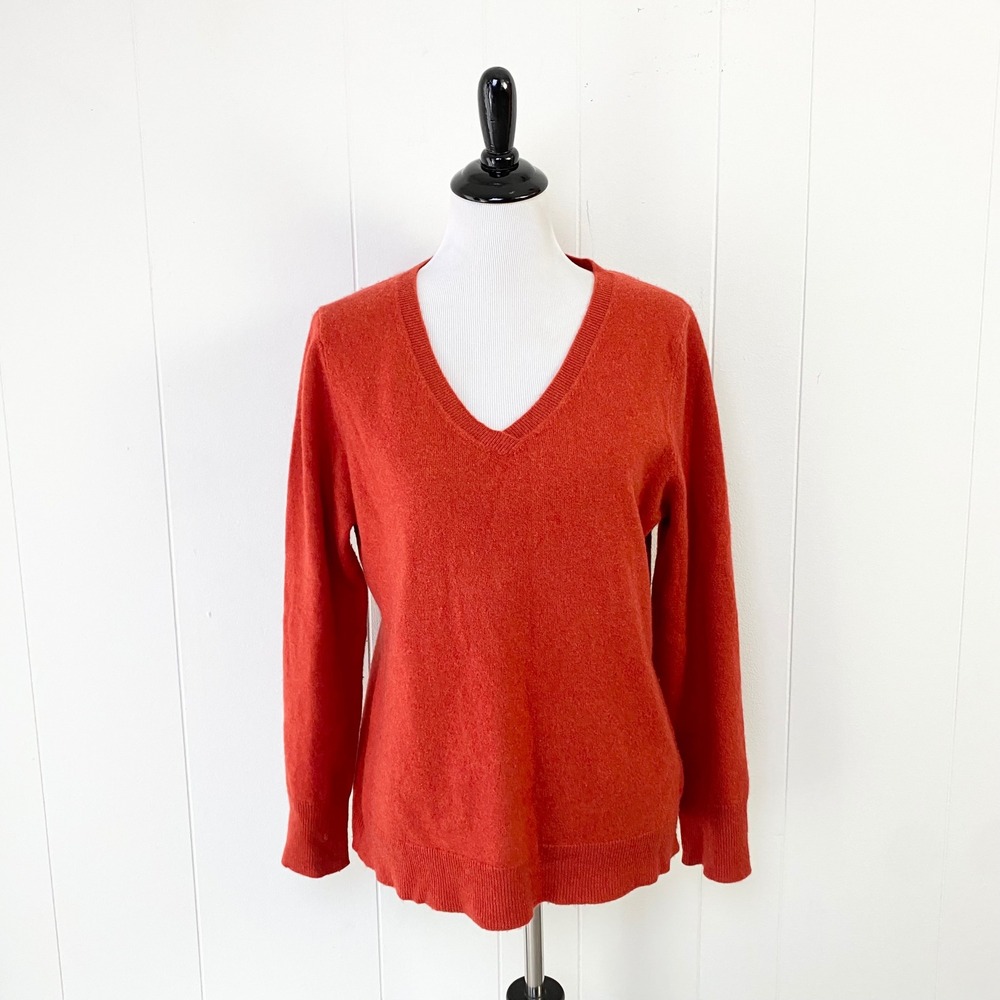 Alex Marie 100% Cashmere V-Neck Sweater Orange XL Long Sleeve Pullover